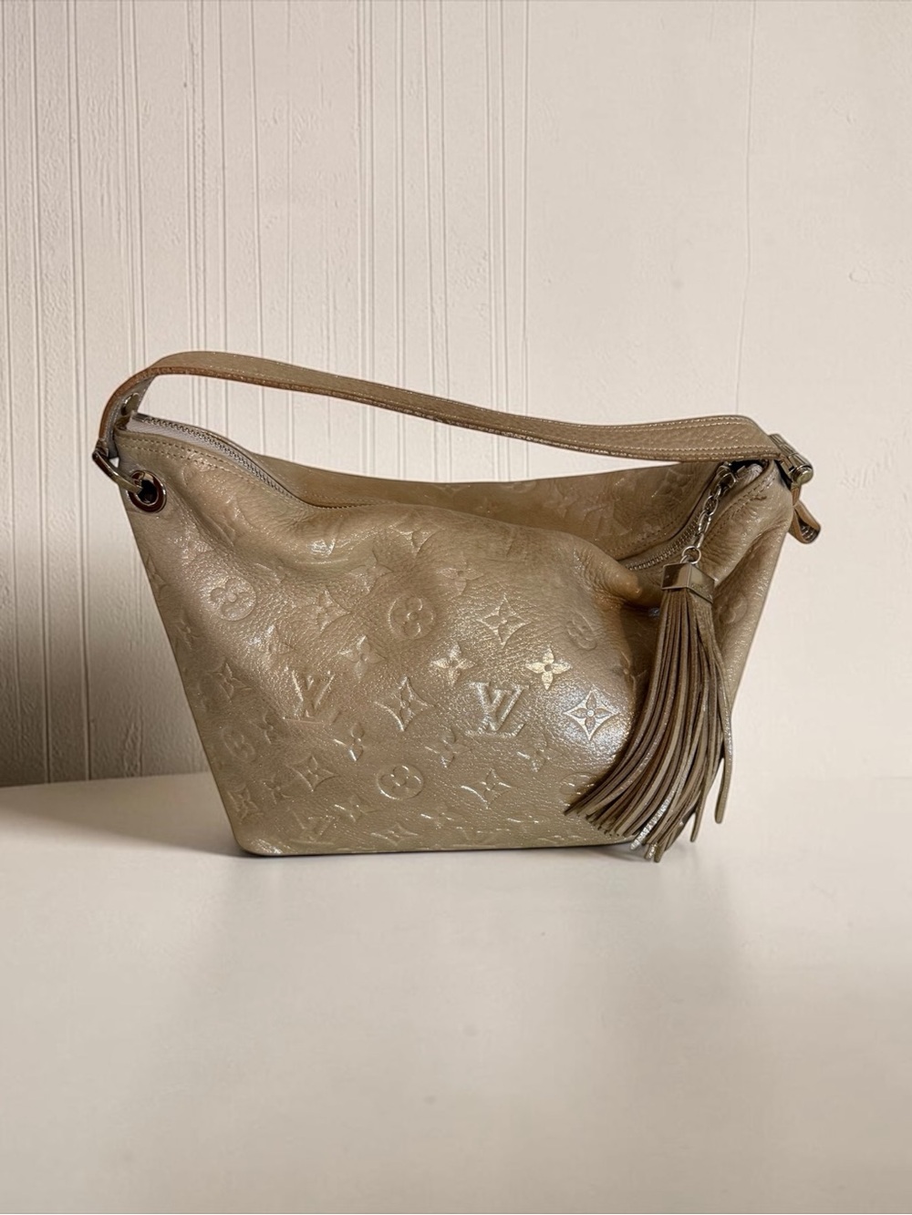 Louis Vuitton Taupe Monogram Leather Shoulder Bag with Tassel Charm